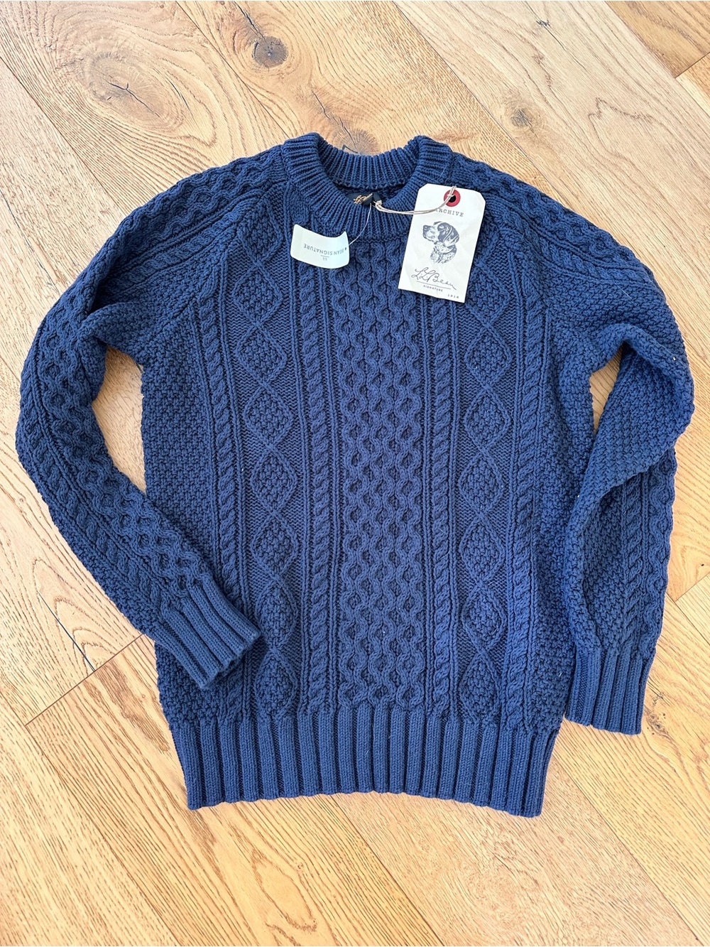 Men's LLbean Navy Cable Knit Crewneck Sweater